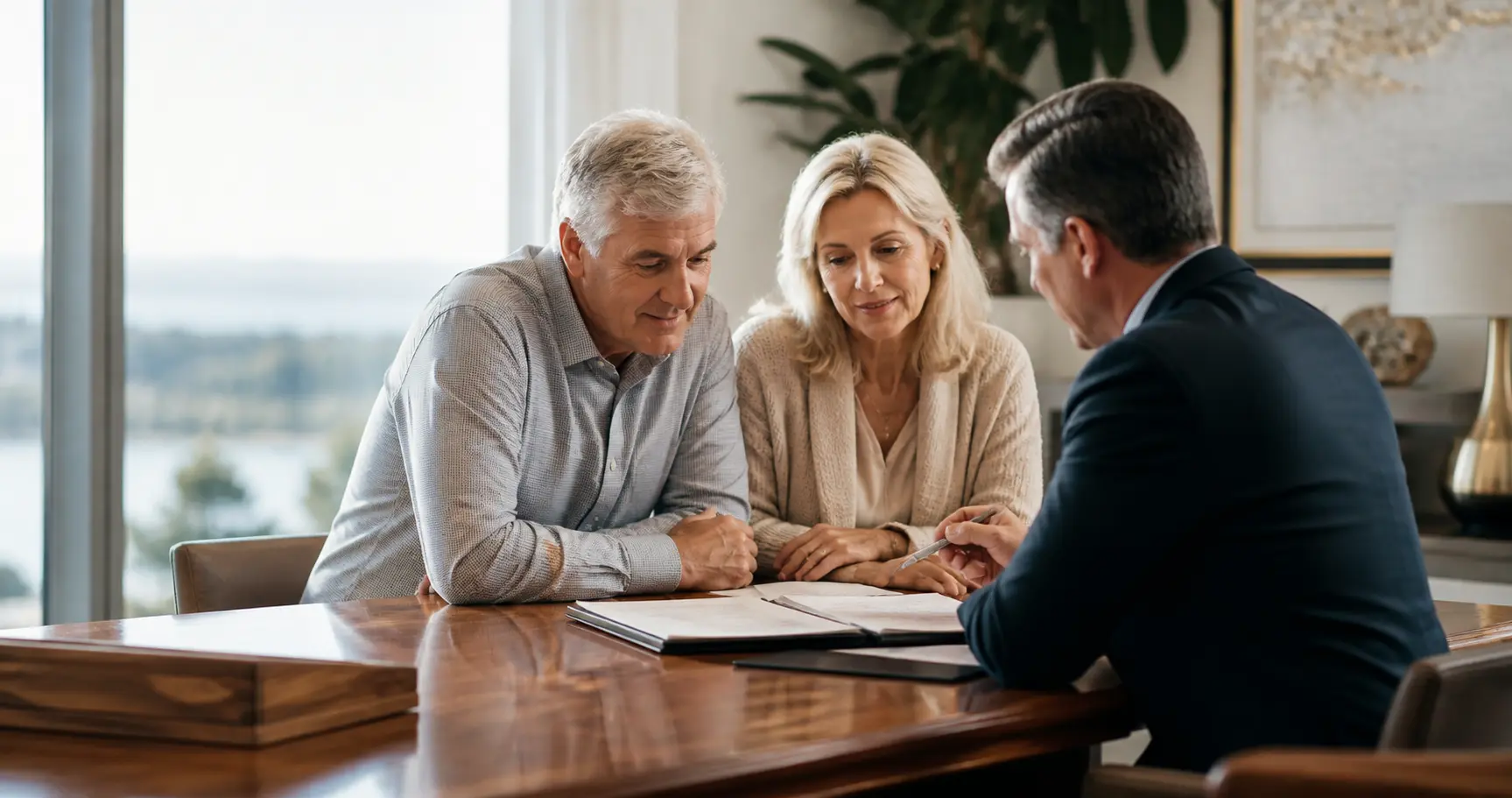 Couple discussing plans with advisor.Build an estate planning landing page that earns trust, answers sensitive questions, and helps visitors feel ready to request a consult.
