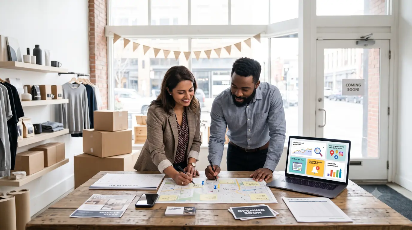 Use this 30-day store opening marketing plan to build local buzz, promote a grand opening, run geo-targeted ads, and drive qualified foot traffic.